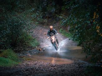 Splashing on motorbike