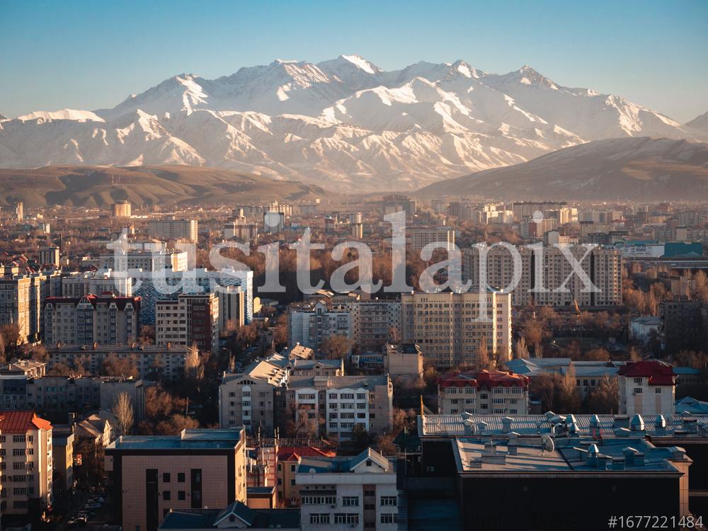 Bishkek, Kyrgyzstan, under the clear blue sky