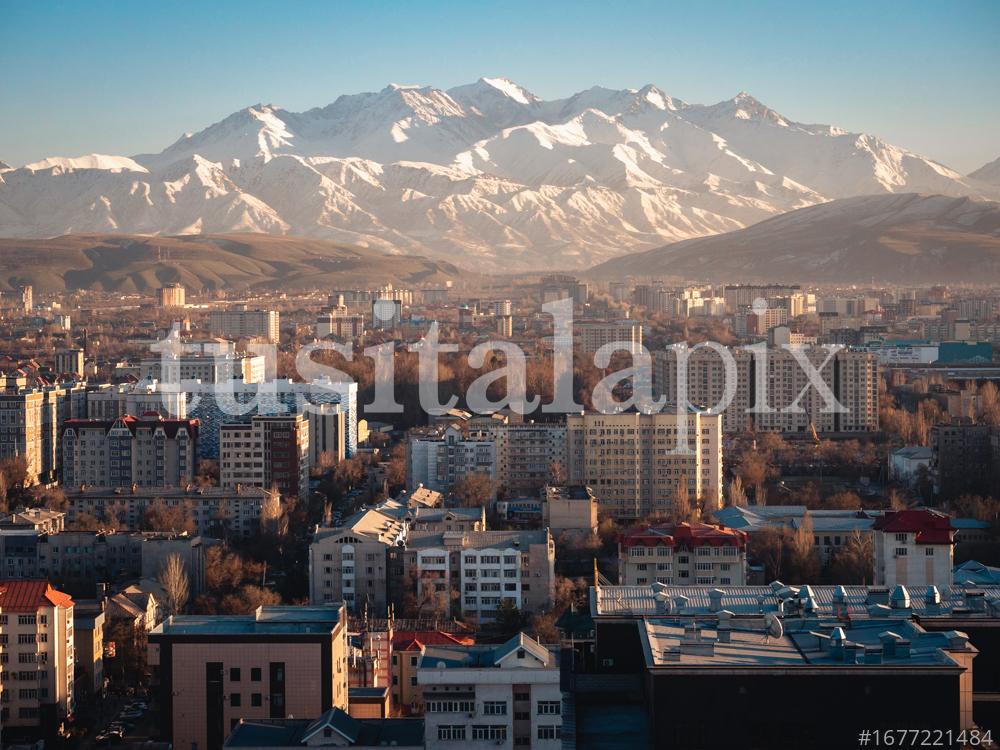 Bishkek, Kyrgyzstan, under the clear blue sky