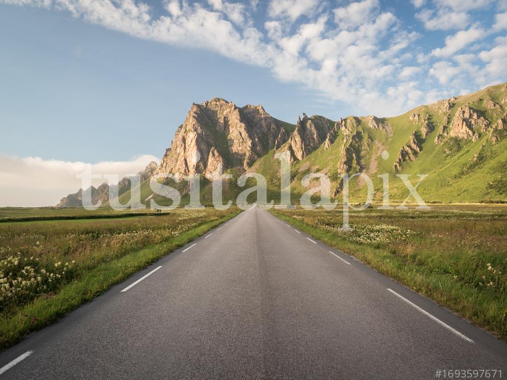 Carretera amb muntanya al fons